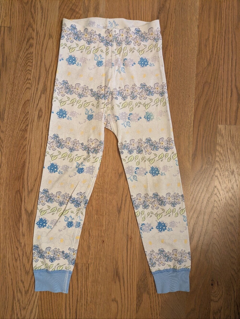 Hanna Andersson Disney White Floral Pajama Pants with Blue Cuffs